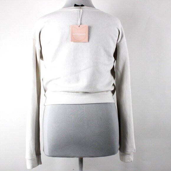 Kittenish Sz L White Black Pink Kittenish Stole My Cotton Spandex Sweater - Picture 4 of 16